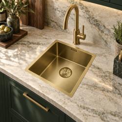 Pure.Sink Comfort Νιπτήρας PVD χρυσού χρώματος 34x40 εκ., για εντοιχισμένη, επίπεδη ή επιτοίχια τοποθέτηση PCM3440-60